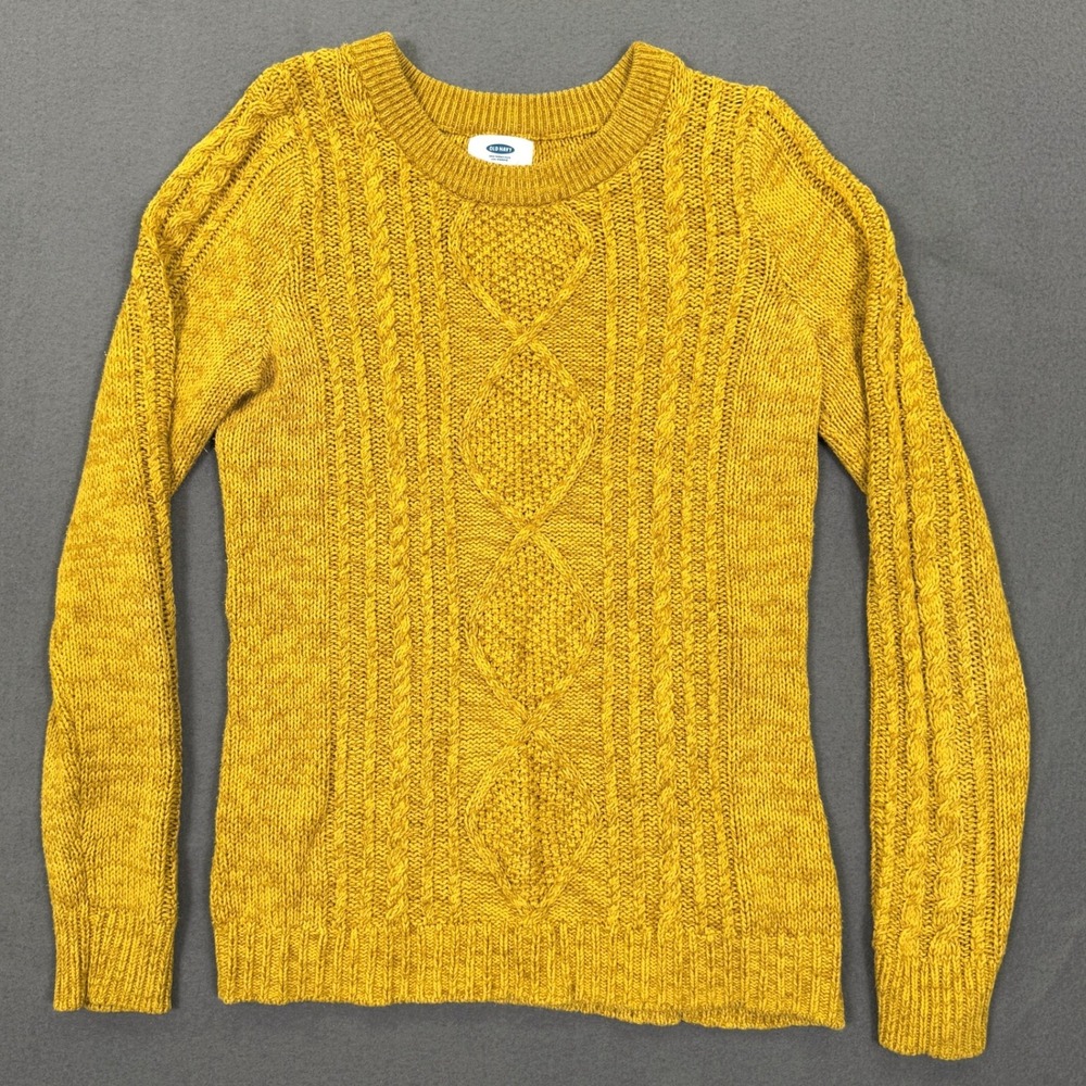Old Navy Sweater Women S Gold Cable Knit Long Sleeve Crew Mustard Pullover Cozy